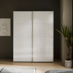 Szafa przesuwna na ubrania 150 cm  Biały / Biały połysk